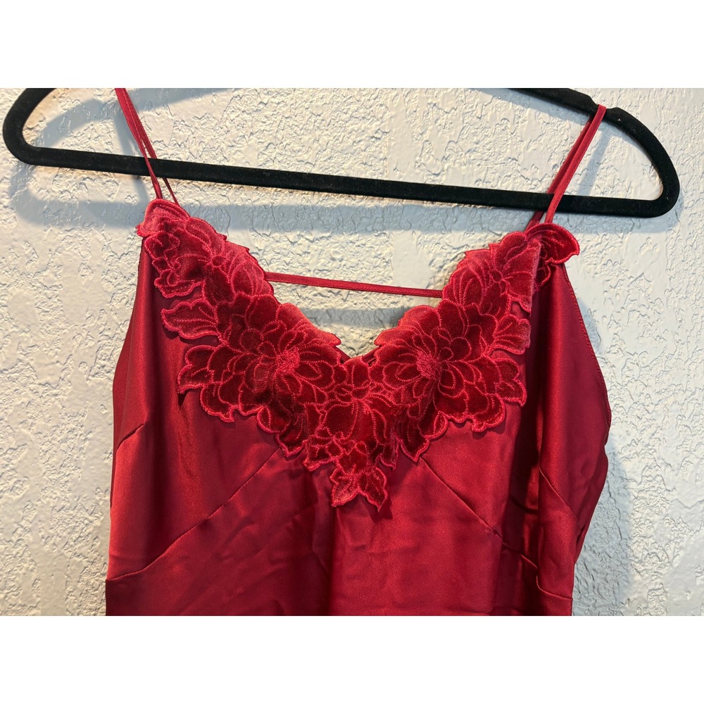 Burgundy Red Lace Trim Slip Dress Lingerie Romantic Strappy Backless Gown - Picture 2 of 7